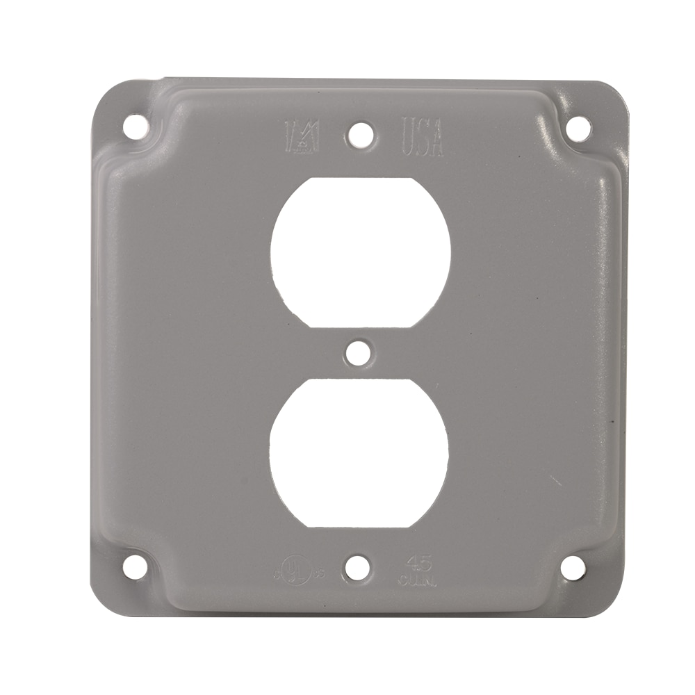 Raised Steel Duplex Receptacle Cover, 4 in x 4 in Box, 1/2 in Raise